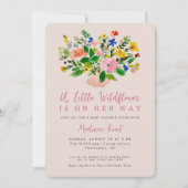 A Little Wildflower Pink Girl Baby Shower 招待状 (正面)