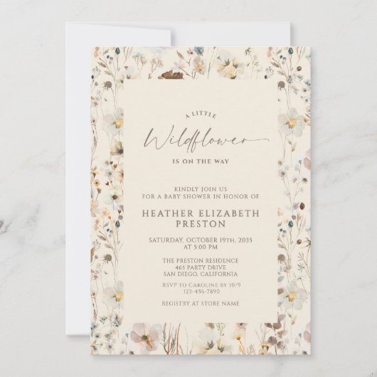 A Little Wildflower Rustic Baby Shower  招待状 (正面)