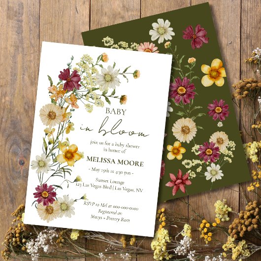 A Little Wildflower Sage Green Baby Shower 招待状