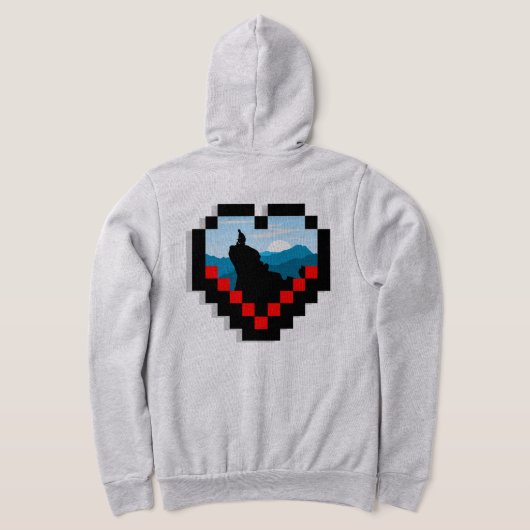 A lone figure sitting on a mountain peak at sunris パーカ (レイダウン裏面)