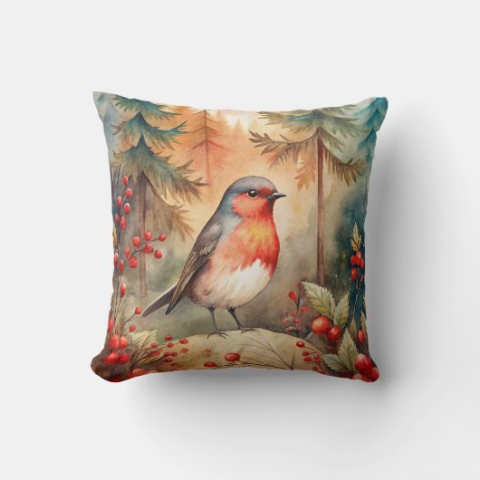 A lovely Robin in Autumn クッション (正面)