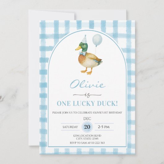 A Lucky Duck Blue Birthday 招待状 (正面)