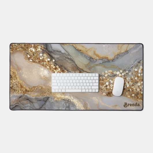A luxurious gold and white marble background デスクマット (キーボード&マウス)