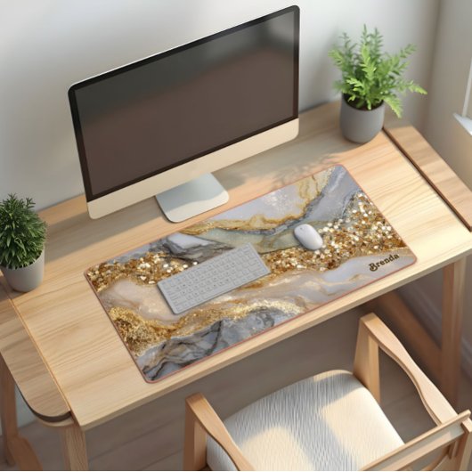 A luxurious gold and white marble background デスクマット