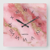 A luxurious pink marble background スクエア壁時計 (正面)