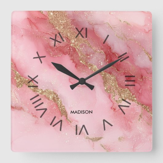 A luxurious pink marble background スクエア壁時計 (正面)