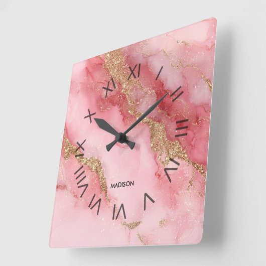 A luxurious pink marble background スクエア壁時計 (傾斜)