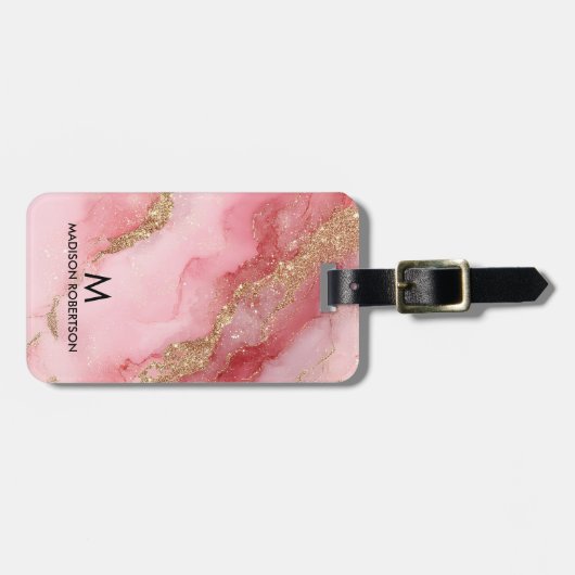 A luxurious pink marble background ラゲッジタグ (正面横)