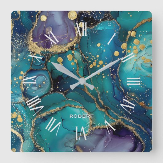 A luxurious rose-gold marble background square wal スクエア壁時計 (正面)