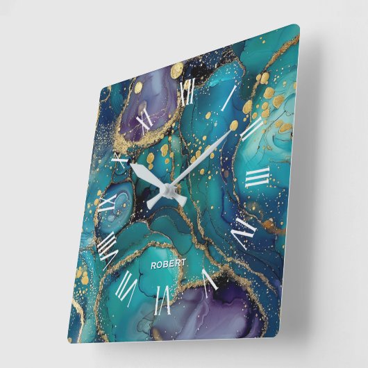 A luxurious rose-gold marble background square wal スクエア壁時計 (傾斜)