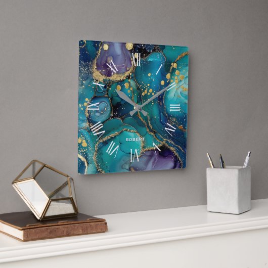 A luxurious rose-gold marble background square wal スクエア壁時計 (オフィス)