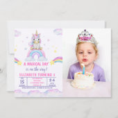 A Magical Day Cute Unicorn Birthday Girl Photo 招待状 (正面)