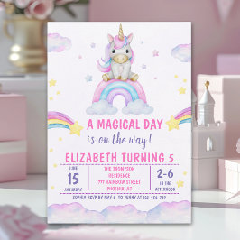 A Magical Day is on the Way Unicorn Birthday Girl 招待状