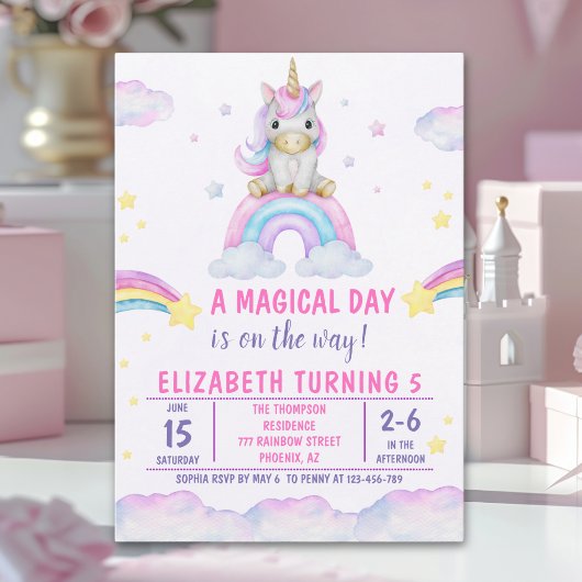 A Magical Day is on the Way Unicorn Birthday Girl 招待状