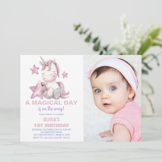 A Magical Day Unicorn誕生日招待状写真 招待状 (スタンド正面)