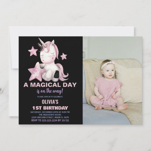A Magical Day Unicorn誕生日招待状写真 招待状 (正面)