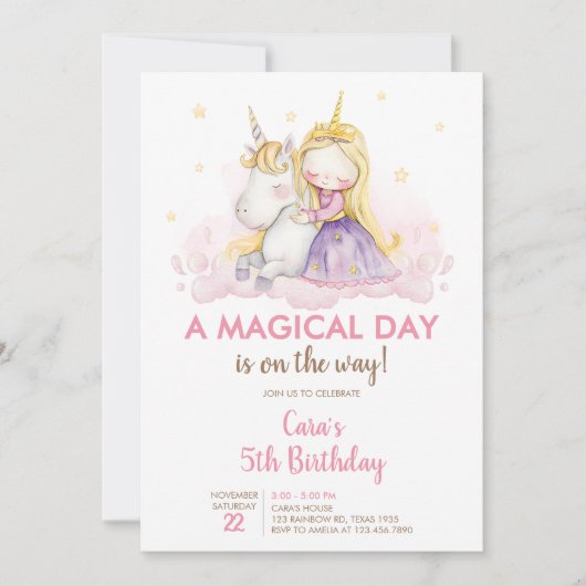 A Magical Day Unicorn Birthday Party  招待状 (正面)