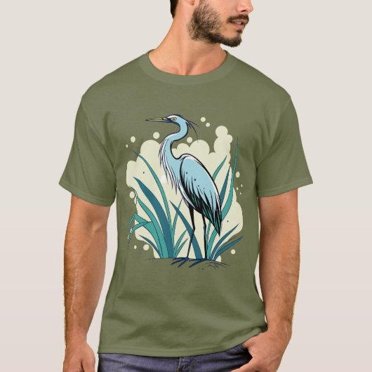A Majestic Blue Heron Stands Tall In A Vibrant Nat Tシャツ (正面)