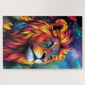 A majestic lion with a neon mane glowing ジグソーパズル (横)