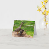 A Mallard Duck and her Duckling Greeting card カード (黄色い花)