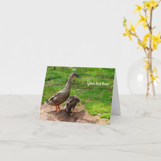 A Mallard Duck and her Duckling Greeting card カード (黄色い花)