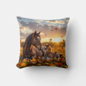 A Mama Horse and her Foal in Autumn クッション (正面)