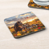 A Mama Horse and her Foal in Autumn コースター (左側)