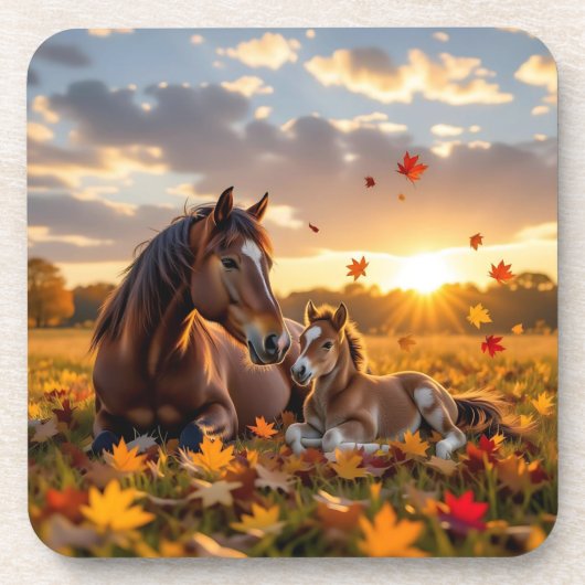 A Mama Horse and her Foal in Autumn コースター (正面)