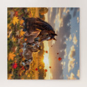 A Mama Horse and her Foal in Autumn ジグソーパズル (横)