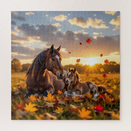 A Mama Horse and her Foal in Autumn ジグソーパズル (縦)