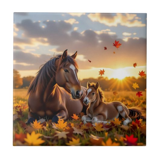 A Mama Horse and her Foal in Autumn タイル (正面)