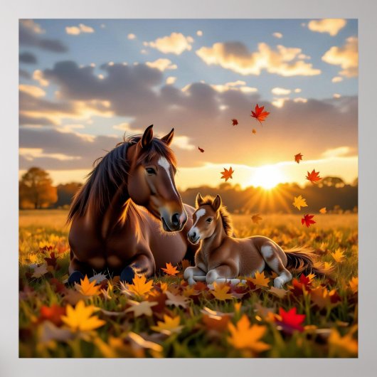 A Mama Horse and her Foal in Autumn ポスター (正面)