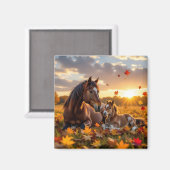 A Mama Horse and her Foal in Autumn マグネット (正面/裏面)