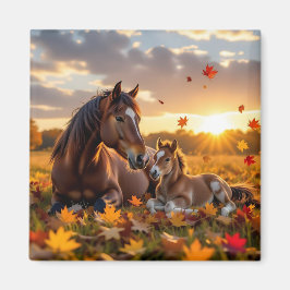 A Mama Horse and her Foal in Autumn マグネット