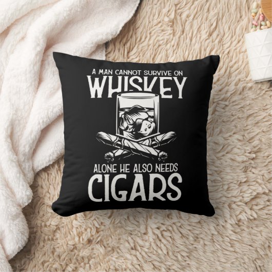 A Man Who Loves Whiskey And Cigar クッション (ブランケット)