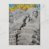 A Man With Retro Floral Print Flour Sacks Pile  ポストカード (正面)