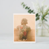 "A Man with Tattoo” 刺青の男性　日本　人物　入れ墨　タトゥー　ヴィンテージ写真 ポストカード (スタンド正面)