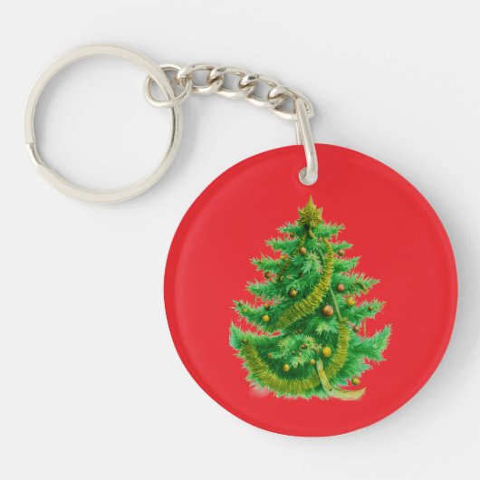 A Mandelbrot Christas Tree With Red & Green Bulbs キーホルダー (正面)