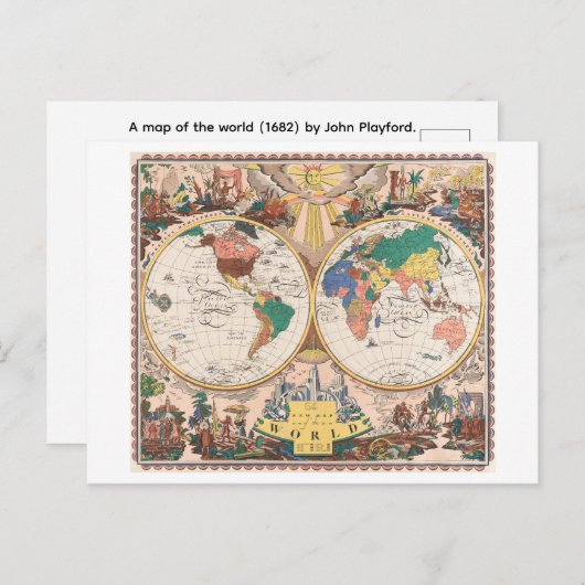 A map of the world (1682) by John Playford. ポストカード (正面/裏面)