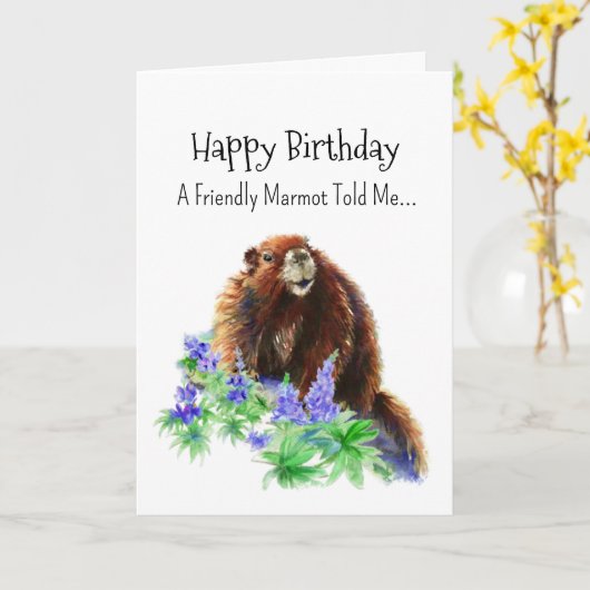 A Marmot Groundhog Personality Birthday Fun Animal カード (黄色い花)
