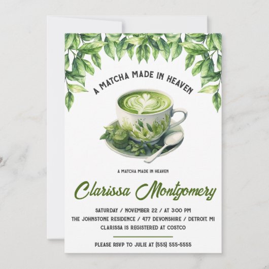 A Matcha Made in Heaven Bridal Shower 招待状 (正面)