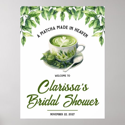 A Matcha Made in Heaven Bridal Shower Welcome Sign ポスター (正面)