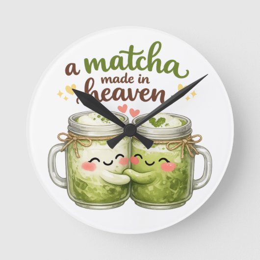 A Matcha Made in Heaven Cute Funny Pun ラウンド壁時計 (正面)