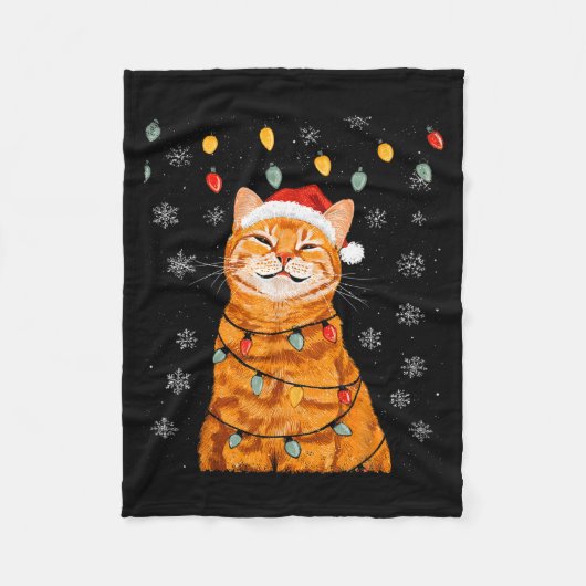A Merry Christmas Lights Snowflake Ginger Cat Oran フリースブランケット (正面)