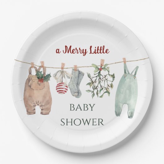 A Merry Little Baby Shower Christmas Clothes ペーパープレート (正面)