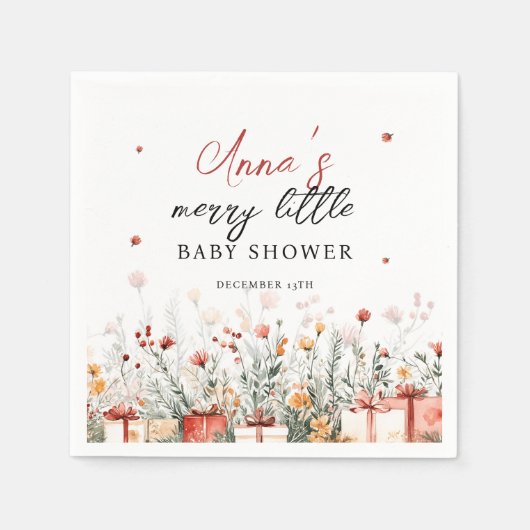 A Merry Little Baby Shower Christmas Florals スタンダードカクテルナプキン (正面)