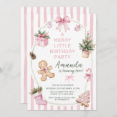 A Merry Little Christmas Birthday Party Girl Pink  招待状 (正面/裏面)