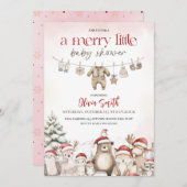 A merry little clothesline woodland baby shower 招待状 (正面/裏面)