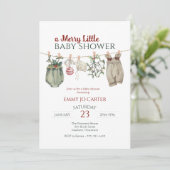 A Merry Little Girl Baby Shower Christmas Clothes 招待状 (スタンド正面)