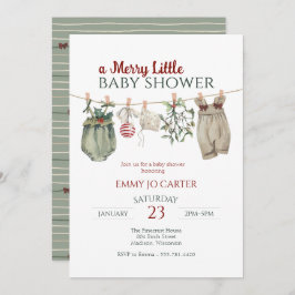 A Merry Little Girl Baby Shower Christmas Clothes 招待状